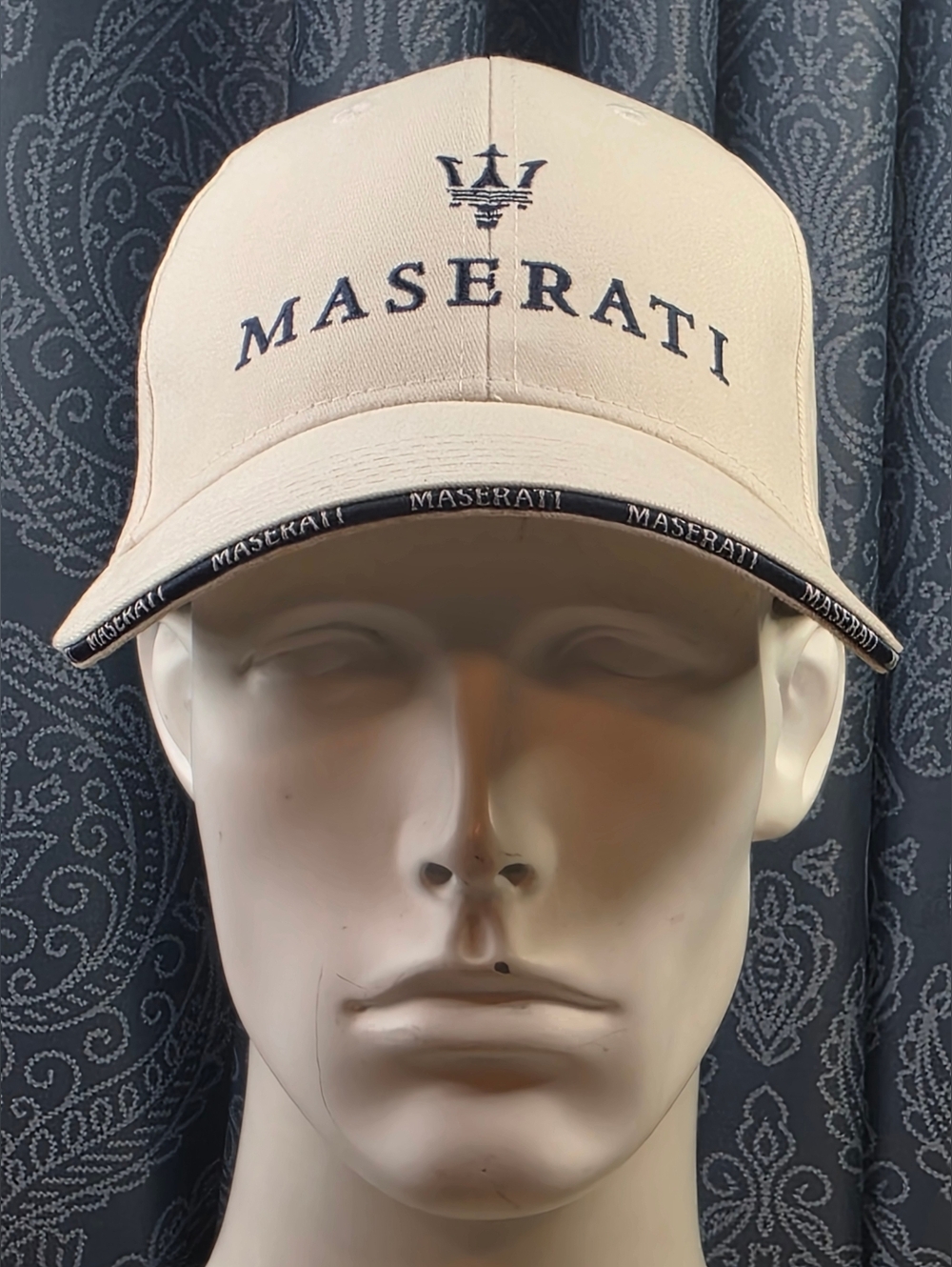 Maserati Hat Trident Logo O/S Adjustable White/Blue Embroidered